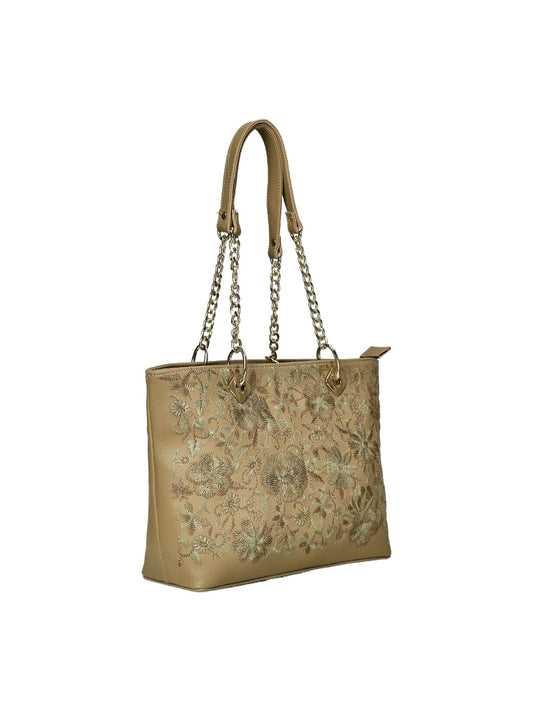 Classic Embroidered Beige Shoulder Bags