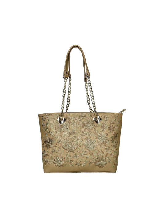 Classic Embroidered Beige Shoulder Bags